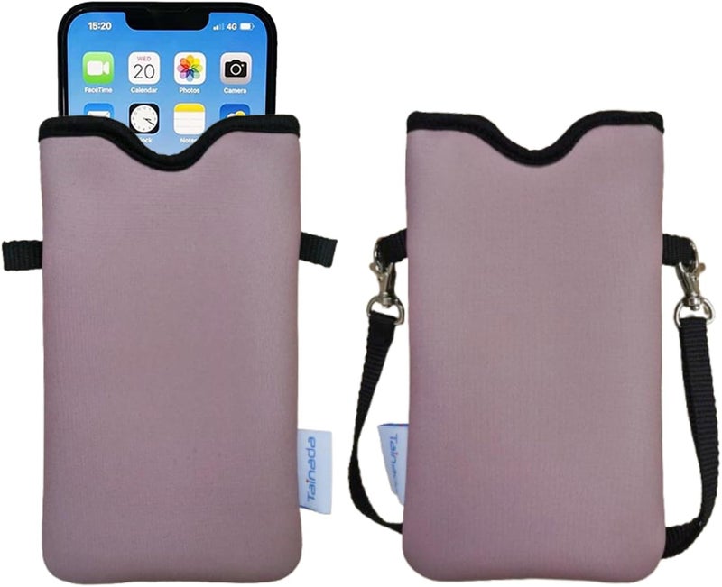 Tainada Men Women Neoprene Phone Sleeve Pouch Case Bag w/Crossbody Strap/Neck Lanyard for iPhone 17/16/15 Pro Max, Air, 16/15/14 Plus, 16e; Samsung S25, S24, S25 FE, A56; Google Pixel 10, 9a (Mocha) - Image 1